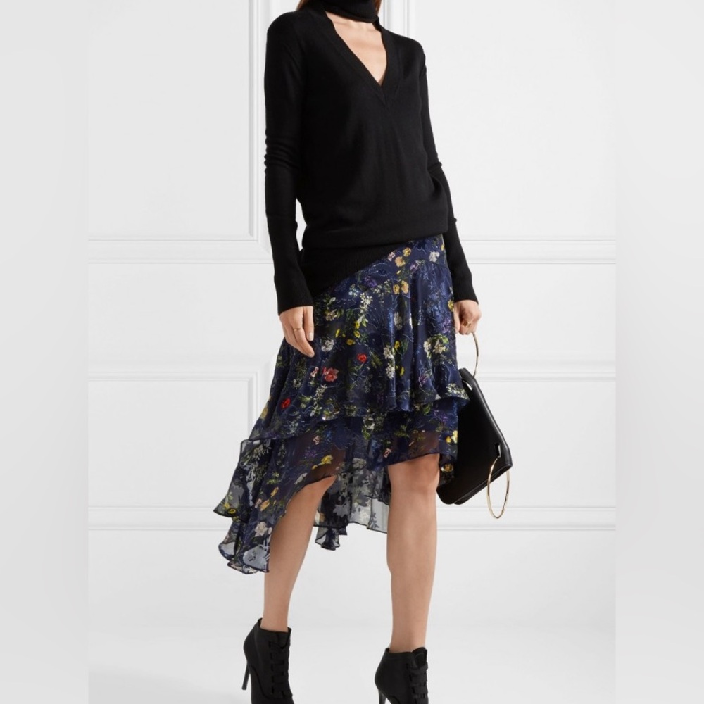 Preen by Thornton Bregazzi Tiered Floral Whimsigoth Velvet Silk Skirt Size XL - Picture 2 of 9